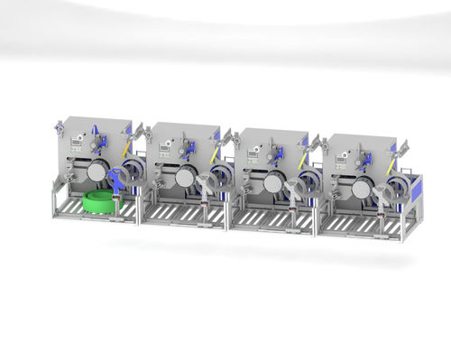 Machine automatique d'enroulement de feuillard PET avec capacité de 80 kg, double servomoteur et système de palettisation
